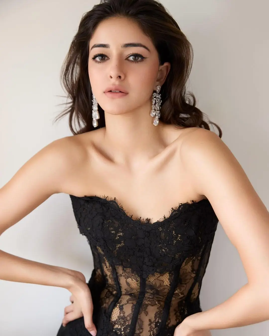 Hindi Actress Ananya Panday In Black Designer Lehenga Choli